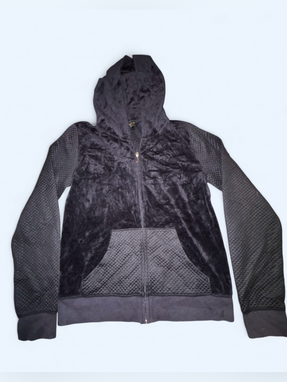 Juicy Couture AUTHENTIC VINTAGE Black Logo Velour Zip Up Hoodie Size M - Picture 5 of 8